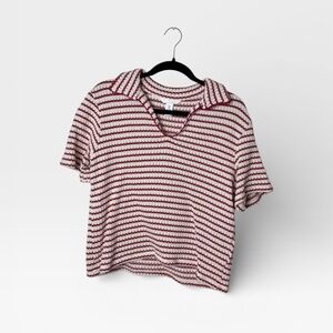 H&M Size Medium Cherry Red Striped Collared Tee (C)‎